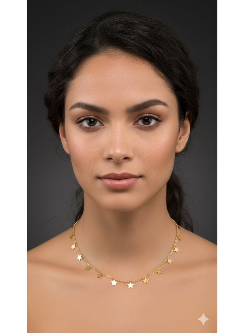 ورد سلسلة تشوكر نسائية ذهبية مزينة بنجوم صغيرة - تصميم عصري من الستانلس ستيل عالي الجودة - Image 3